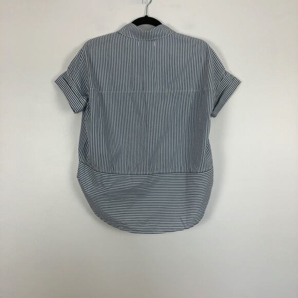 Madewell play courier blue white striped short sleeve button down boxy shirt XXS - Picture 6 of 7